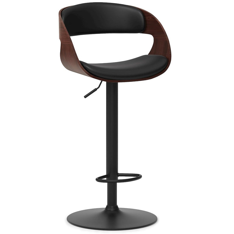 Archer Bentwood Adjustable Swivel Bar Stool In Black Vegan Faux Leather