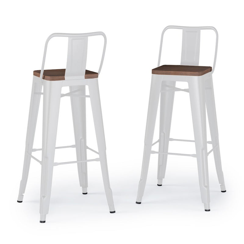 Rayne Solid Elm Wood 30 Inch Metal / Wood Bar Stool (Set Of 2) In White