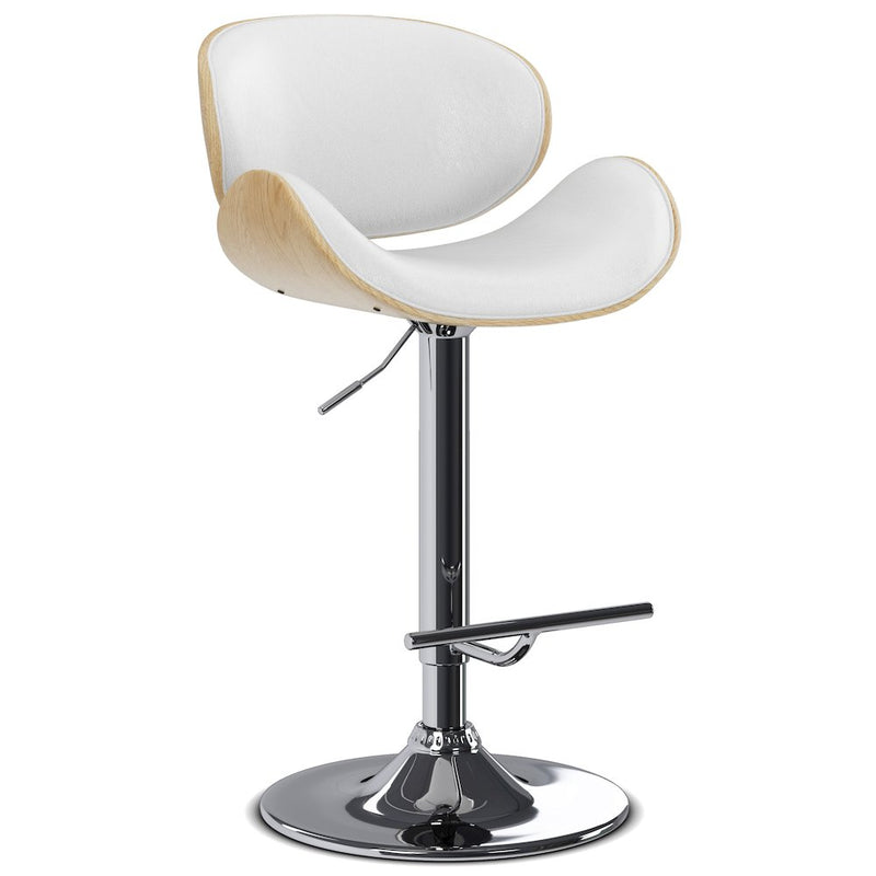 Marana Bentwood Adjustable Swivel Bar Stool In White Vegan Faux Leather