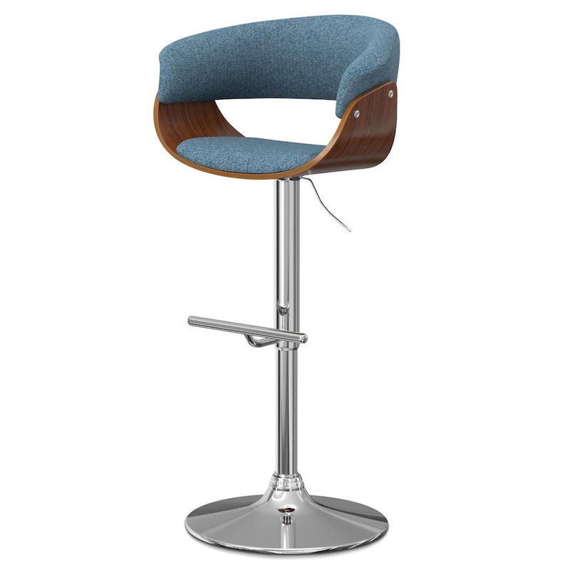 Sheldon Adjustable Swivel Bar Stool In Denim Blue Woven Polyester Fabric