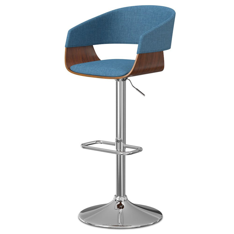 Lowell Adjustable Swivel Bar Stool In Blue Linen Look Fabric