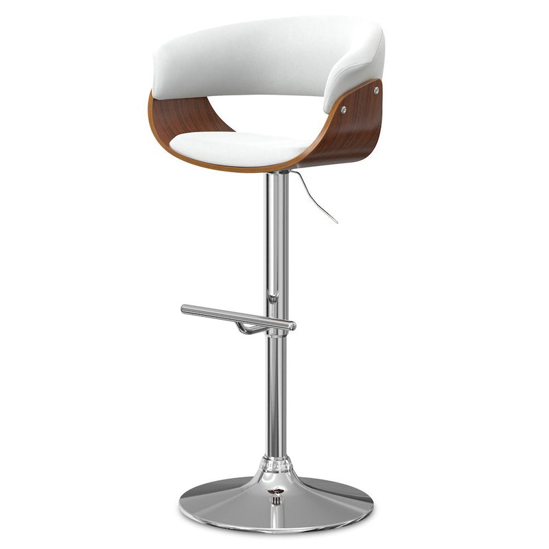 Sheldon Adjustable Swivel Bar Stool In White Vegan Faux Leather