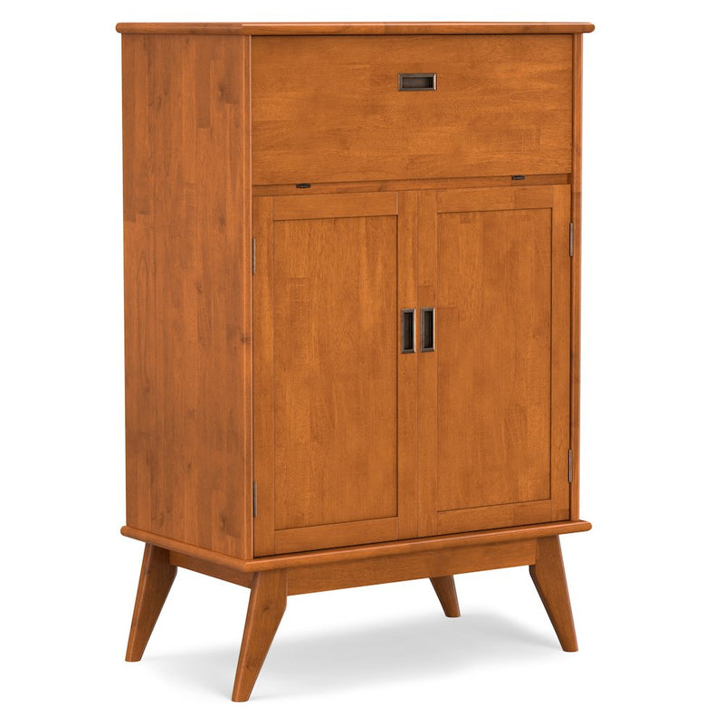 Draper Solid Hardwood Mid Century Bar Cabinet In Teak Brown