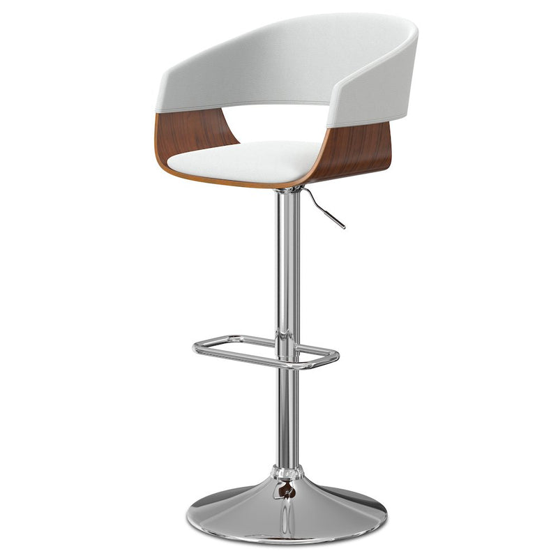 Lowell Adjustable Swivel Bar Stool In White Faux Leather