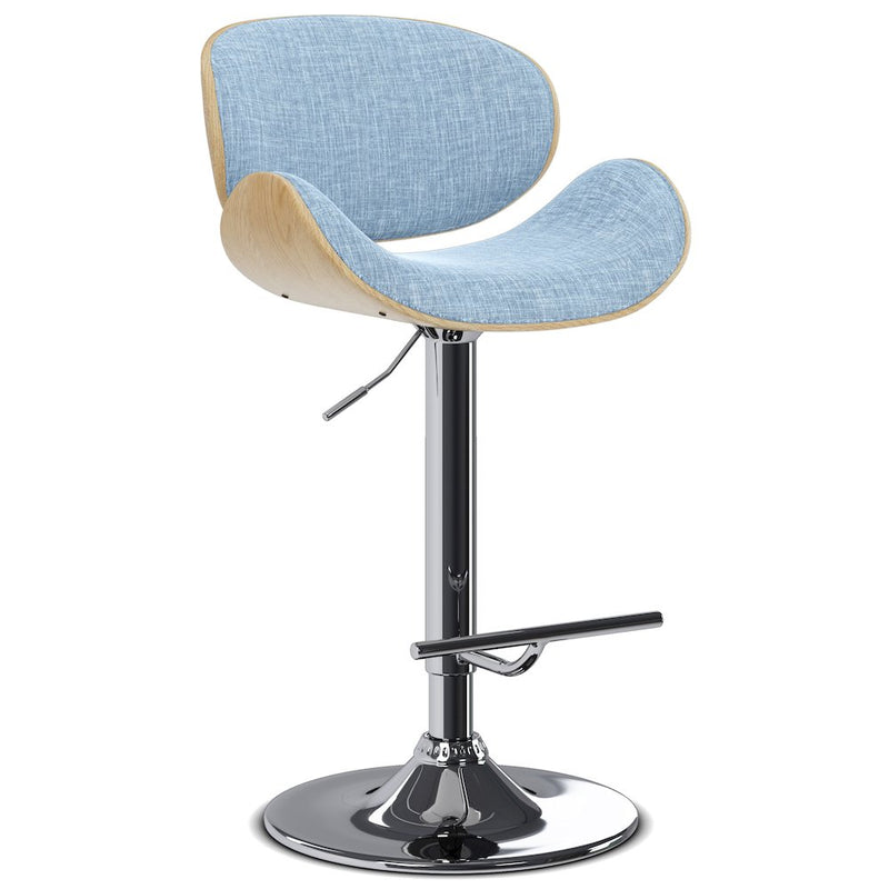 Marana Bentwood Adjustable Swivel Bar Stool In Denim Blue Vegan Faux Leather