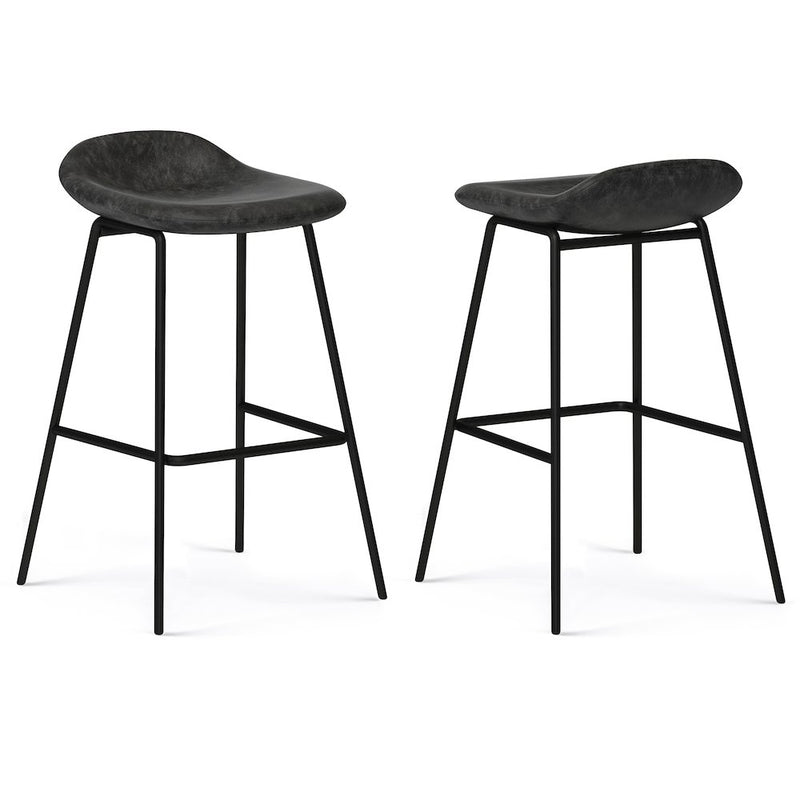 Dafney Bar Stool (Set Of 2) In Distressed Charcoal Grey Vegan Faux Leather