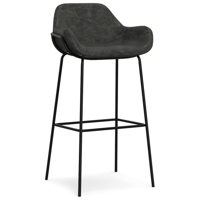 Mira Bar Stool In Distressed Slate Grey  Vegan Faux Leather