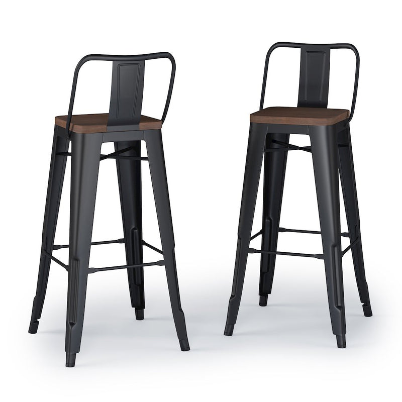 Rayne Solid Elm Wood 30 Inch Metal / Wood Bar Stool (Set Of 2) In Black