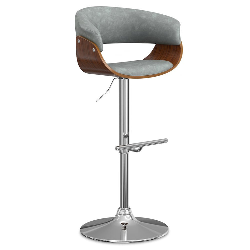 Sheldon Adjustable Swivel Bar Stool In Stone Grey Vegan Faux Leather