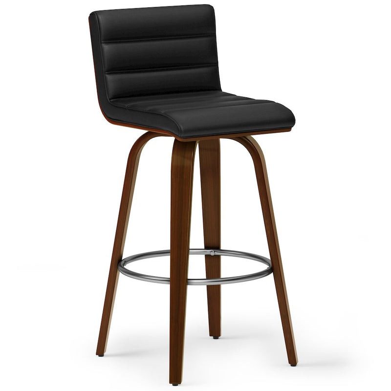 Roland Swivel Bar Stool In Black Vegan Faux Leather