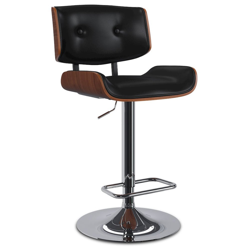 Holland Adjustable Swivel Bar Stool In Black Vegan Faux Leather