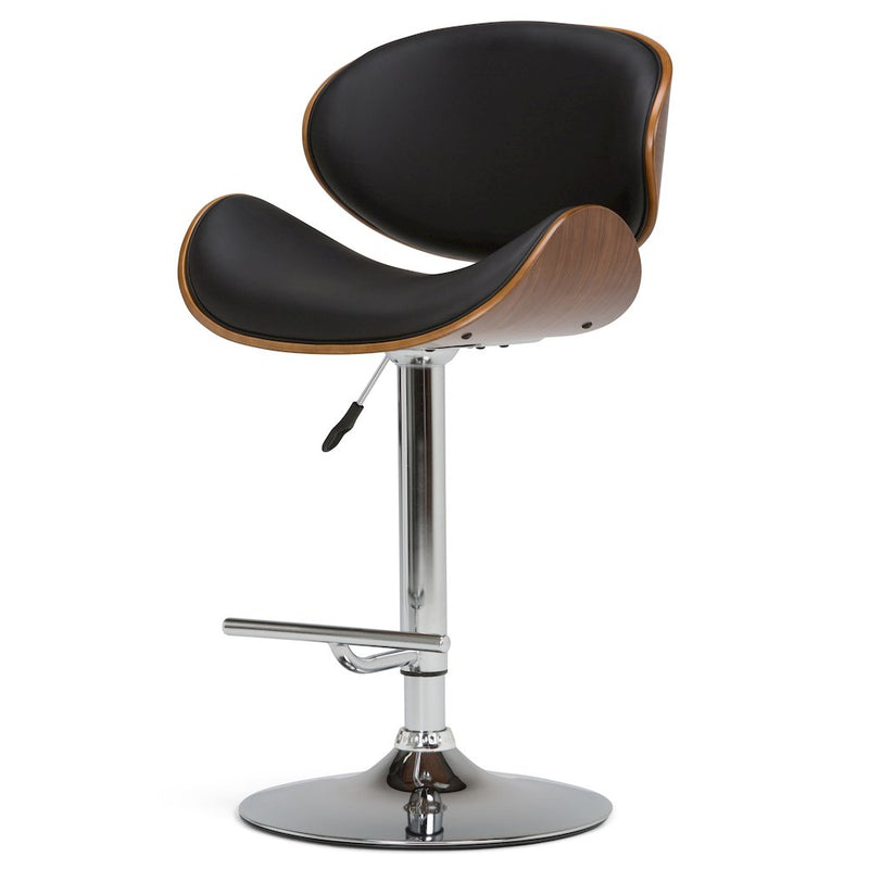 Marana Bentwood Adjustable Swivel Bar Stool In Black Vegan Faux Leather