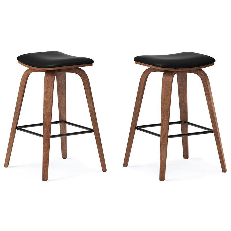 Larsen Saddle Bar Stool (Set Of 2) In Black Vegan Faux Leather