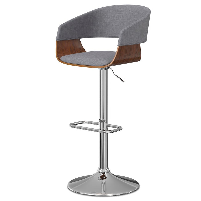 Lowell Adjustable Swivel Bar Stool In Light Grey Linen Look Fabric