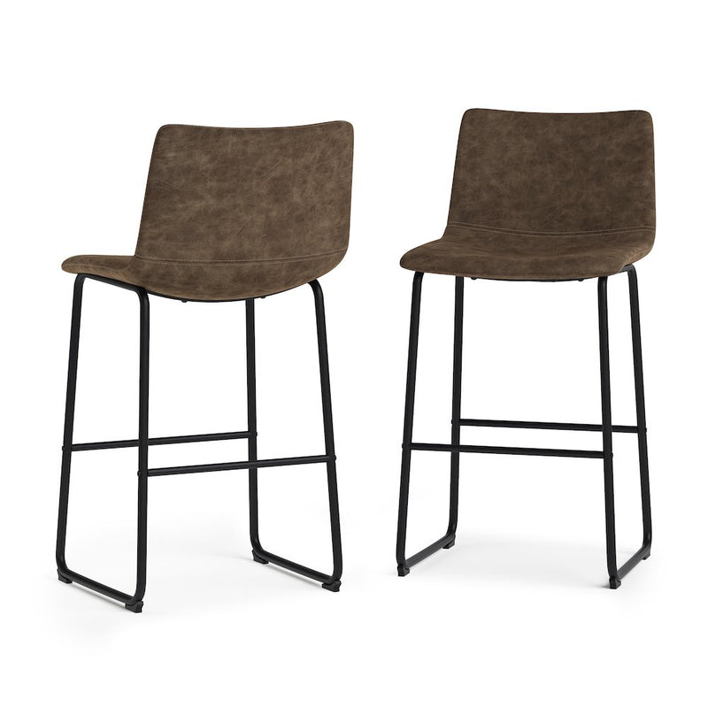 Warner Bar Stool (Set Of 2) In Distressed Brown Faux Leather