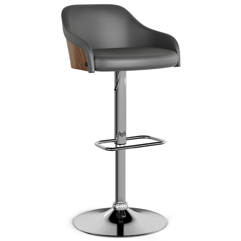 Hutton Adjustable Swivel Bar Stool In Charcoal Grey Vegan Faux Leather