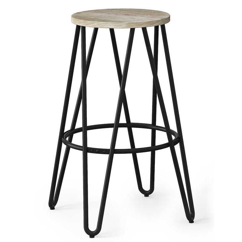 Simeon Solid Elm Wood 30 Inch Metal Bar Stool With Wood Seat In Natural / Black