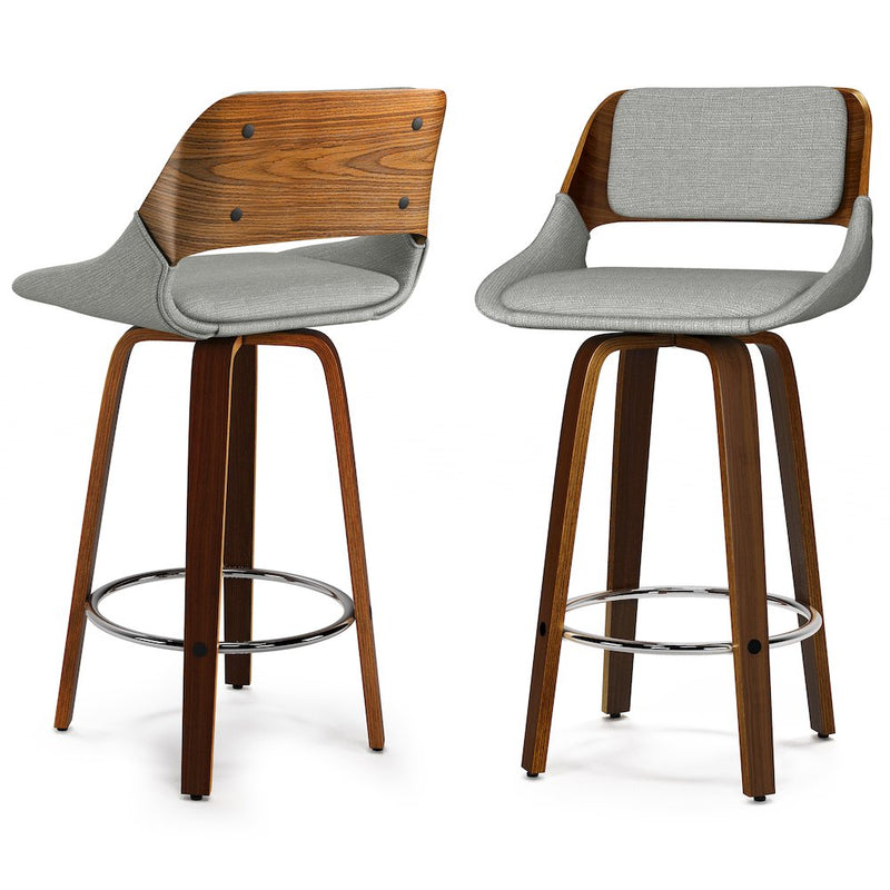 Carly Swivel Bar Stool (Set Of 2) In Grey Polyester Linen Fabric