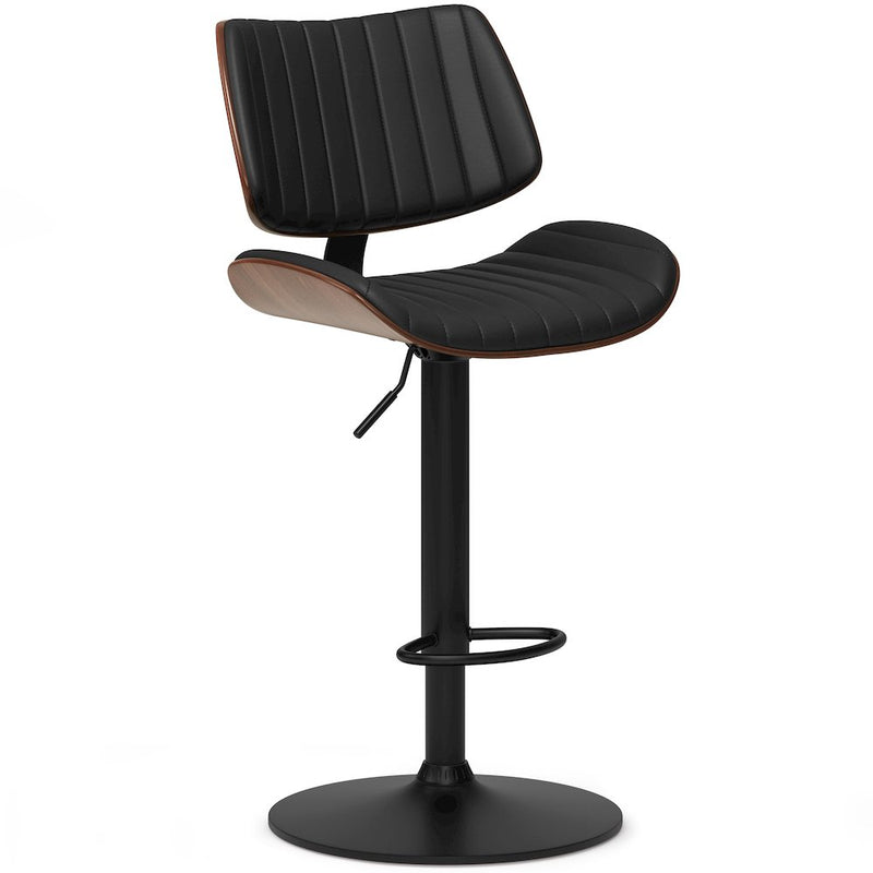 Novak Adjustable Bar Stool In Black Vegan Faux Leather