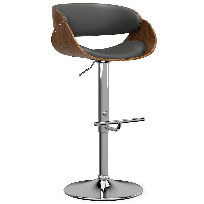 Amery Adjustable Swivel Bar Stool In Charcoal Grey Vegan Faux Leather