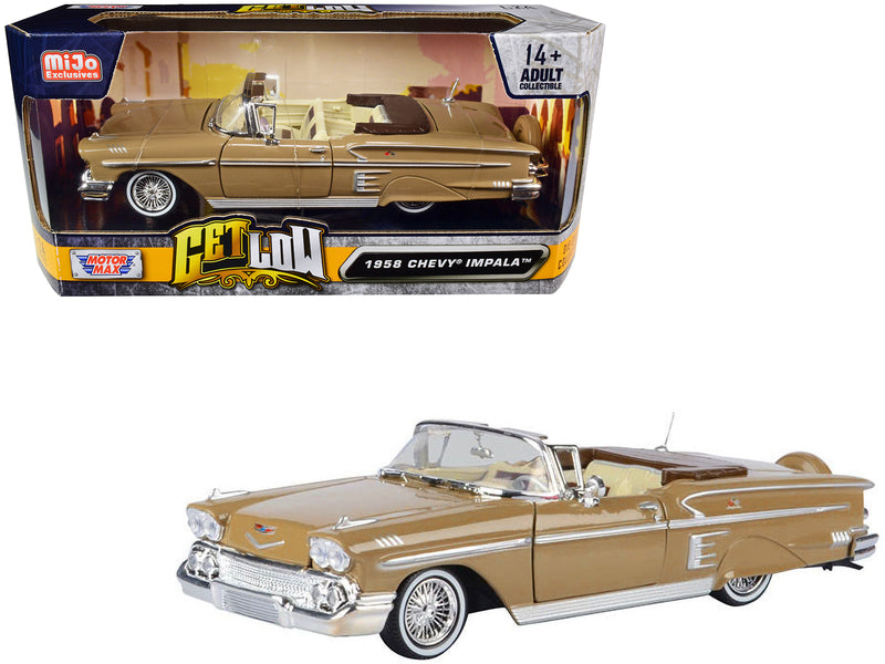 1958 Chevrolet Impala Convertible Lowrider Light Brown with Cream Interior Get Low Series 1/24 Diecast Model Car by Motormax