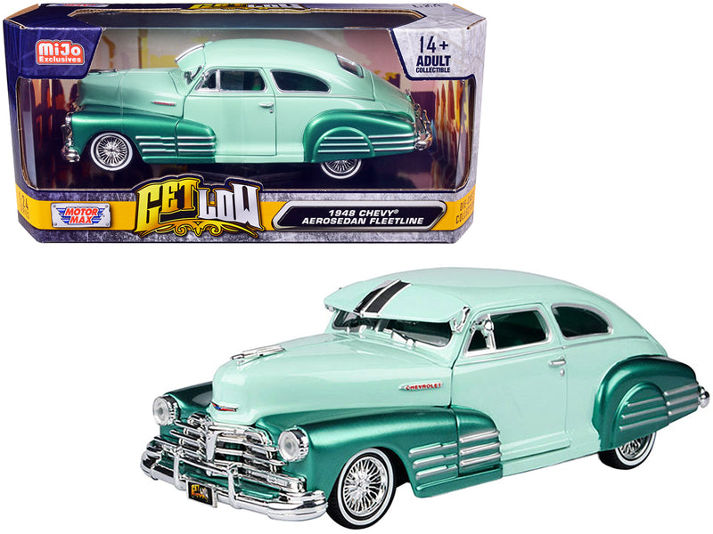 1948 Chevrolet Aerosedan Fleetside Lowrider Pastel Green and Green Metallic Two-Tone Get Low Series 1/24 Diecast Model Car by Motormax