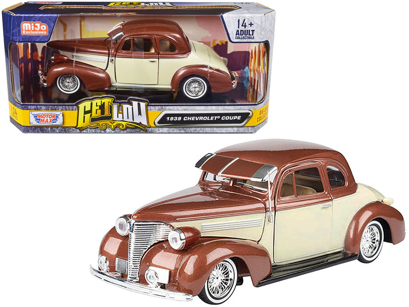 1939 Chevrolet Coupe Lowrider Beige and Brown Metallic Get Low Series 1/24 Diecast Model Car by Motormax