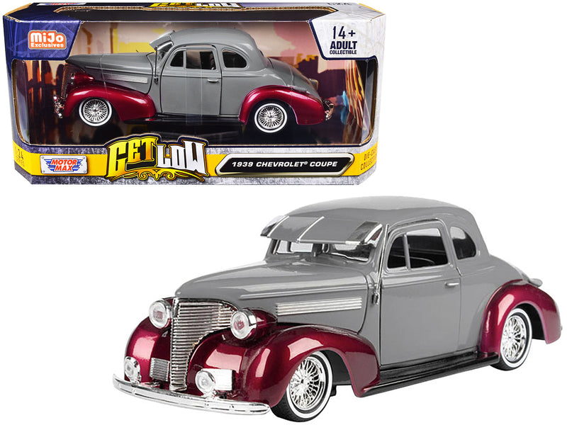 1939 Chevrolet Coupe Lowrider Gray and Red Metallic Get Low Series 1/24 Diecast Model Car by Motormax