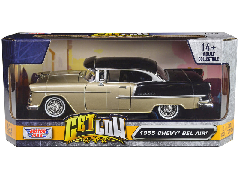 1955 Chevrolet Bel Air Lowrider Hard Top Beige Metallic and Black Get Low Series 1/24 Diecast Car Model by Motormax