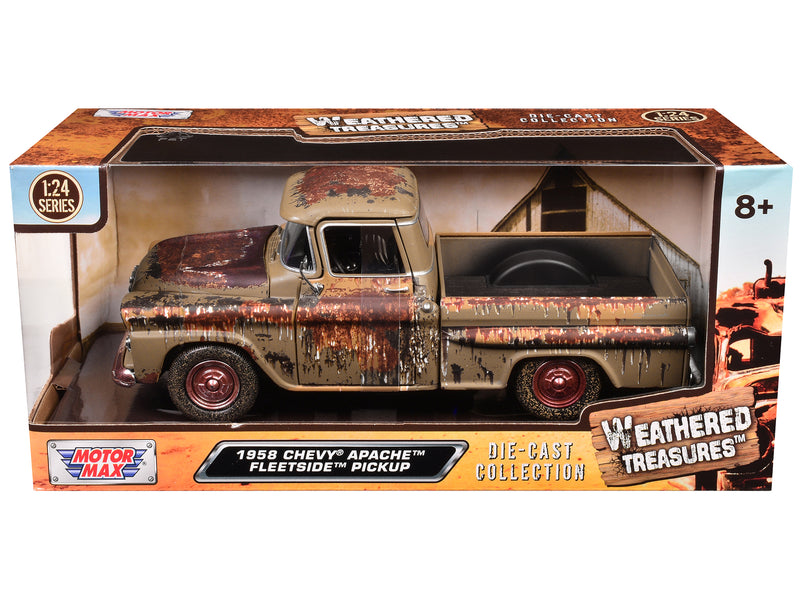 1958 Chevrolet Apache Fleetside Pickup Brown (Rusted) Weathered Treasures Series 1/24 Diecast Model Car by Motormax