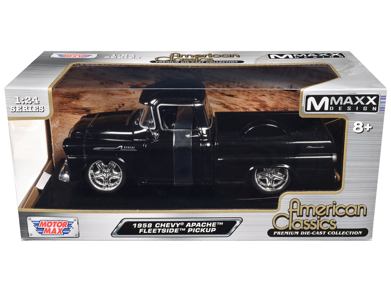 1958 Chevrolet Apache Fleetside Pickup Black Maxx Design American Classics Series 1/24 Diecast Model Car by Motormax