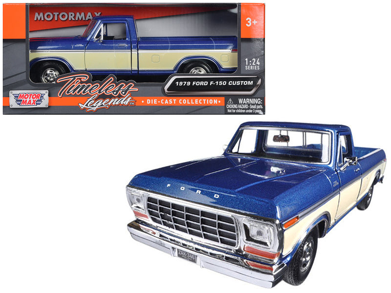 1979 Ford F-150 Pickup Truck 2 Tone Blue/Cream 1/24 Diecast Model Car by Motormax