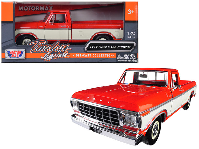 1979 Ford F-150 Custom Pickup Truck Orange and Cream 1/24 Diecast Model Car by Motormax