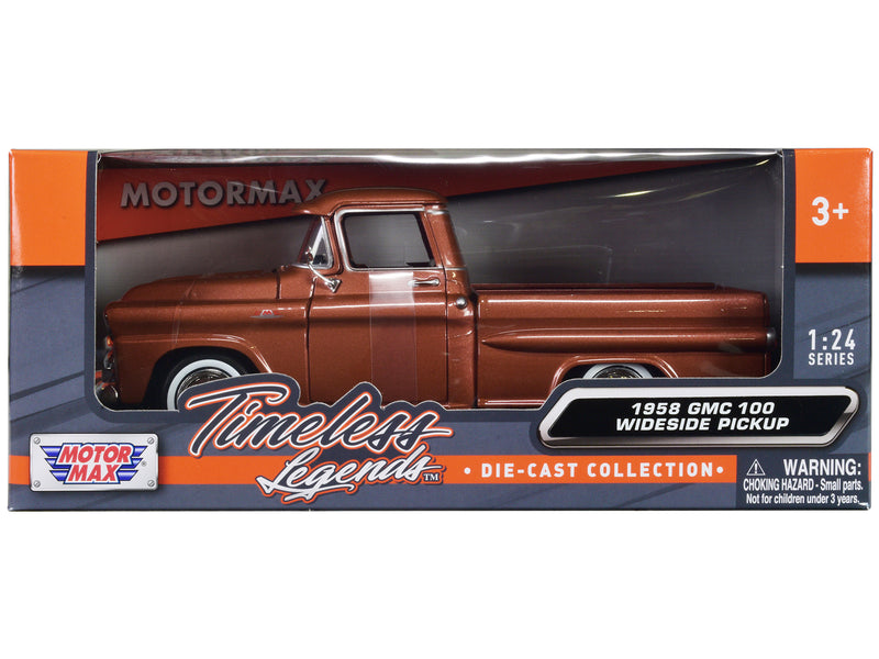 1958 GMC 100 Wideside Pickup Truck Brown Metallic Timeless Legends Series 1/24 Diecast Model Car by Motormax