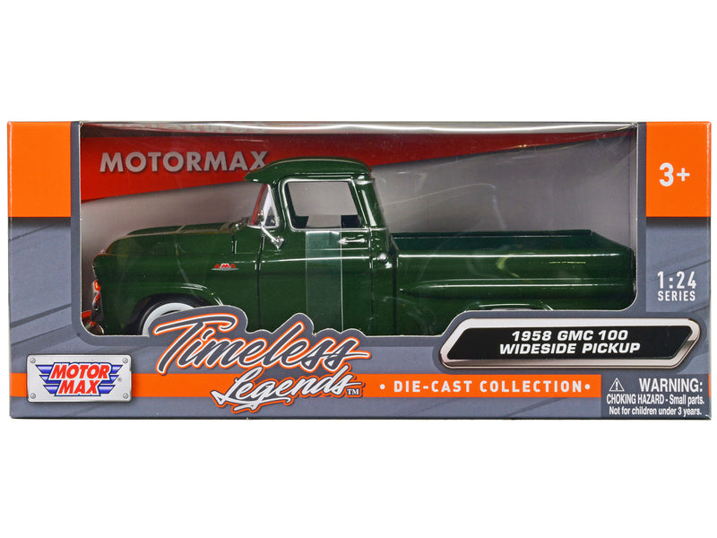 1958 GMC 100 Wideside Pickup Truck Green Timeless Legends Series 1/24 Diecast Model Car by Motormax