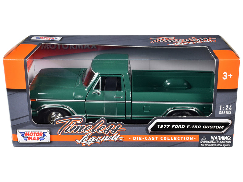 1977 Ford F-150 Custom Pickup Truck Green "Timeless Legends" Series 1/24 Diecast Model Car by Motormax