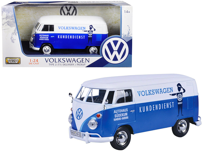 Volkswagen Type 2 (T1) Delivery Van Autohaus Sudekum Kundendienst Candy Blue and White 1/24 Diecast Model Car by Motormax