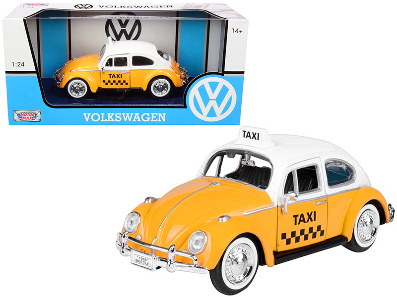 1966 Volkswagen Beetle "Taxi" Yellow with White Top 1/24 Diecast Model Car by Motormax