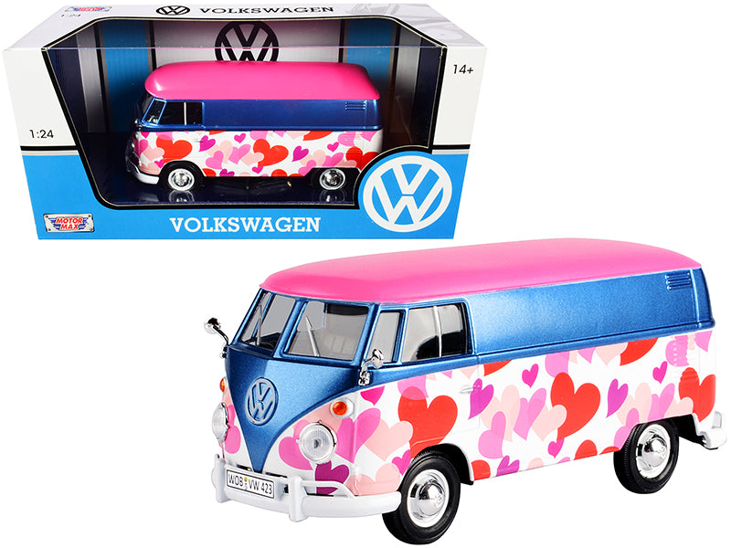 Volkswagen Type 2 (T1) Delivery Van Love Pink and Blue Metallic 1/24 Diecast Model Car by Motormax