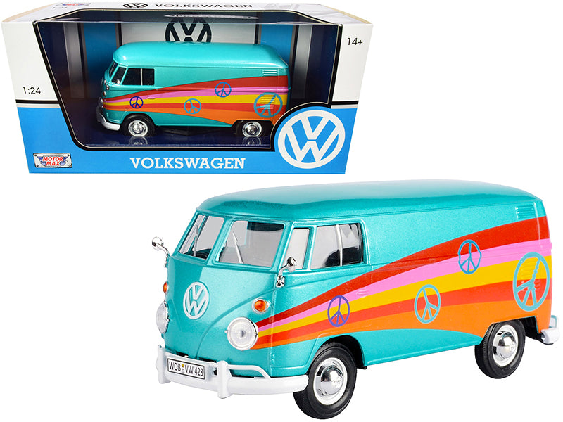 Volkswagen Type 2 (T1) Delivery Van Peace Turquoise Metallic 1/24 Diecast Model Car by Motormax