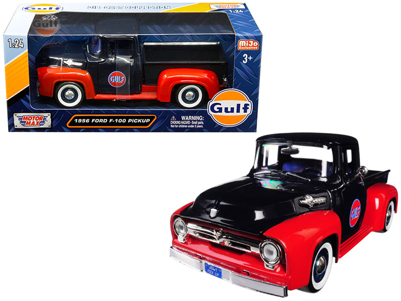 1956 Ford F-100 Pickup Truck Gulf Dark Blue and Red 1/24 Diecast Model Car by Motormax