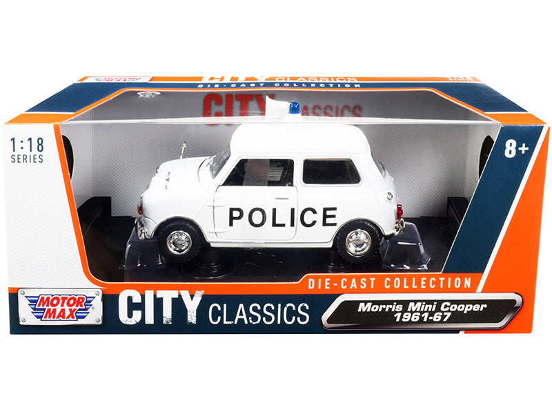 1961-1967 Morris Mini Cooper RHD (Right Hand Drive) Police White City Classics Series 1/18 Diecast Model Car by Motormax