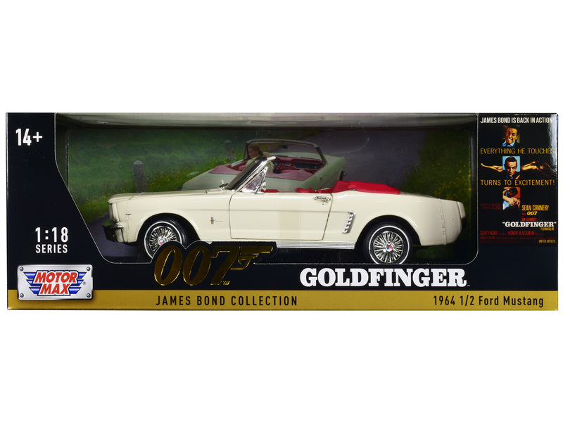 1964 1/2 Ford Mustang Convertible White with Red Interior James Bond 007 Goldfinger (1964) Movie James Bond Collection Series 1/18 Diecast Model Car by Motormax