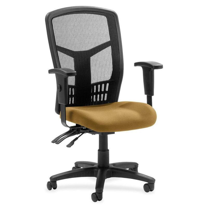 Lorell Executive High-back Mesh Chair - Canyon Nugget Antimicrobial Vinyl Seat - Black Mesh Back - Black Steel, Plastic Frame - High Back - 5-star Base - 1 Each