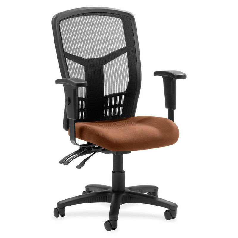 Lorell Executive High-back Mesh Chair - Canyon Nutmeg Antimicrobial Vinyl Seat - Black Mesh Back - Black Steel, Plastic Frame - High Back - 5-star Base - 1 Each