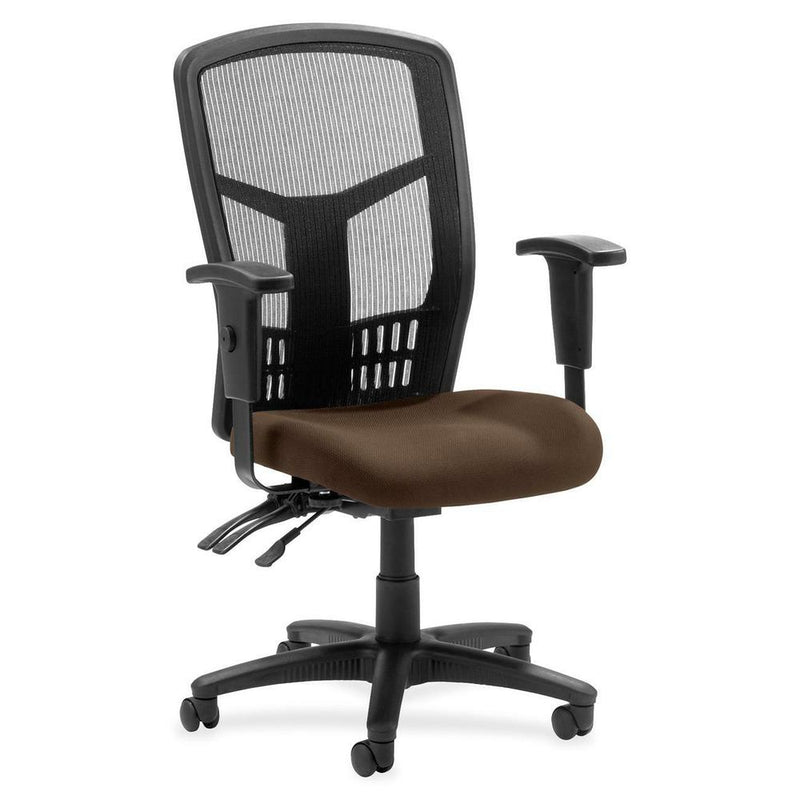 Lorell Executive High-back Mesh Chair - Canyon Mudslide Antimicrobial Vinyl Seat - Black Mesh Back - Black Steel, Plastic Frame - High Back - 5-star Base - 1 Each