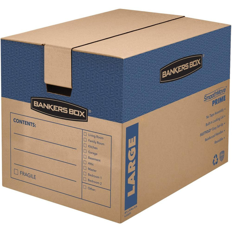 SmoothMove&trade; Prime Moving Boxes, Large - Internal Dimensions: 18  Width x 24  Depth x 18  Height - External Dimensions: 18.3  Width x 25  Depth x 19  Height - Locking Tab, Lid Lock Closure - Card