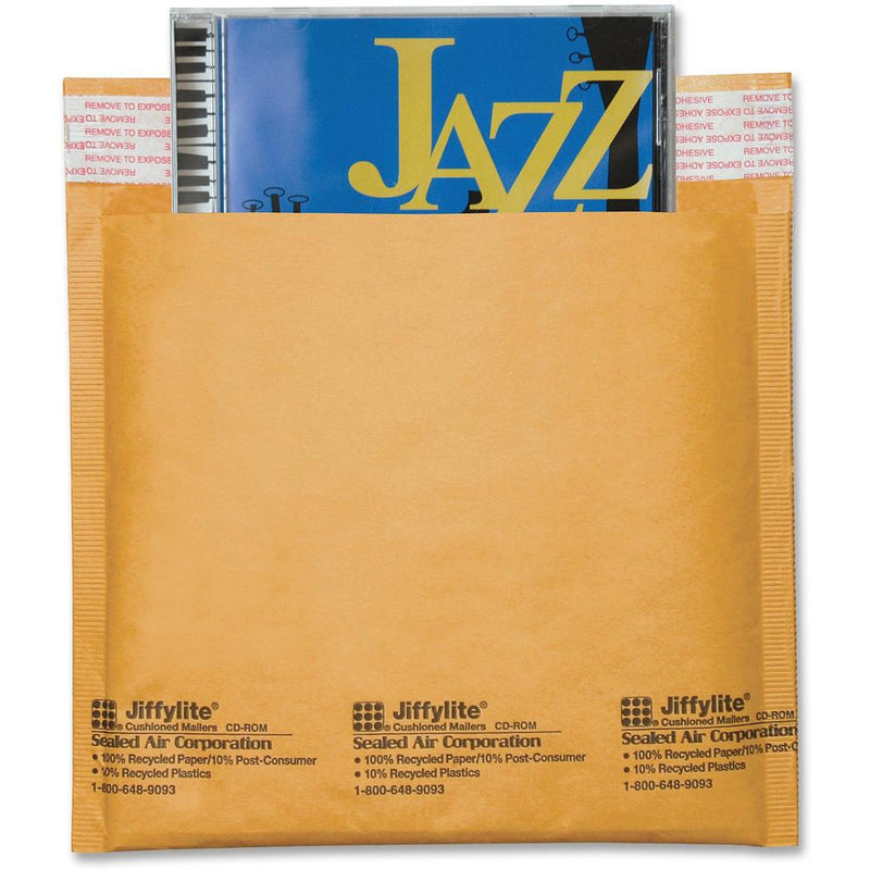 Sealed Air Jiffylite CD/DVD Mailers - CD/DVD - 7 1/4  Width x 8  Length - Peel & Seal - Kraft - 25 / Carton - Satin Gold