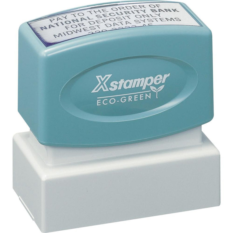 Xstamper Custom Endorsement Pre-inked Stamp - Custom Message Stamp - 1  Impression Width x 2  Impression Length - 50000 Impression(s) - Recycled - 1 Each