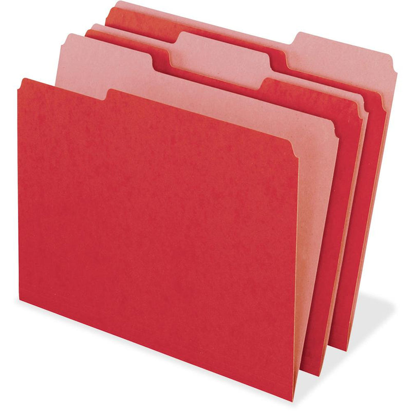 Pendaflex EarthWise 1/3 Tab Cut Recycled Top Tab File Folder - 9 1/2  x 11 3/4  - Top Tab Location - Assorted Position Tab Position - Red - 100% Recycled - 100 / Box